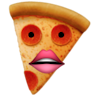 The sites logo. Picture of a slice of pizza with eyes and mouth.